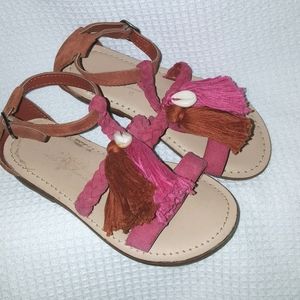 Zara Girls 27 9.5 Pink Orange Suede Tassel Sandals